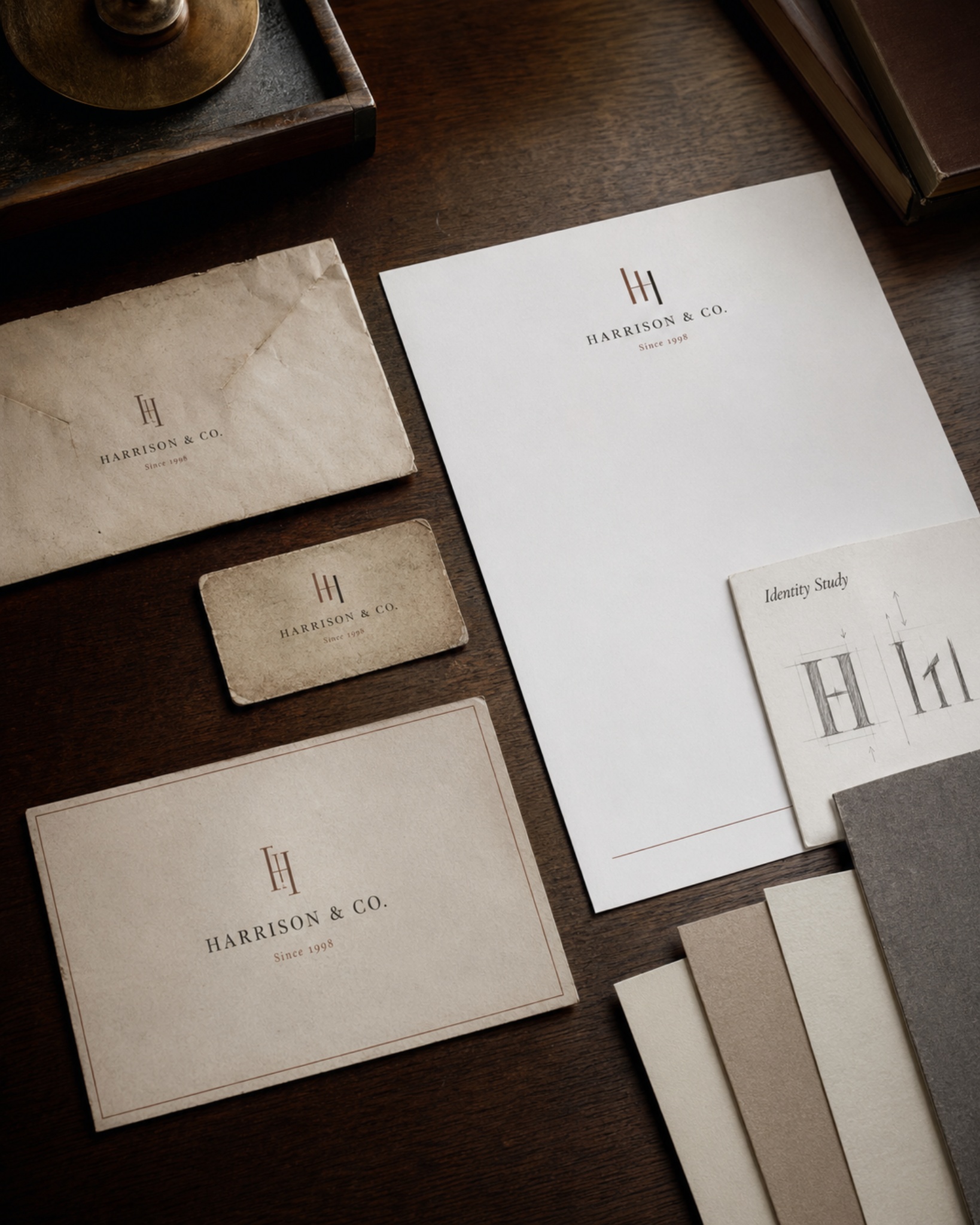 Older and refined business identity materials showing a careful brand modernization.