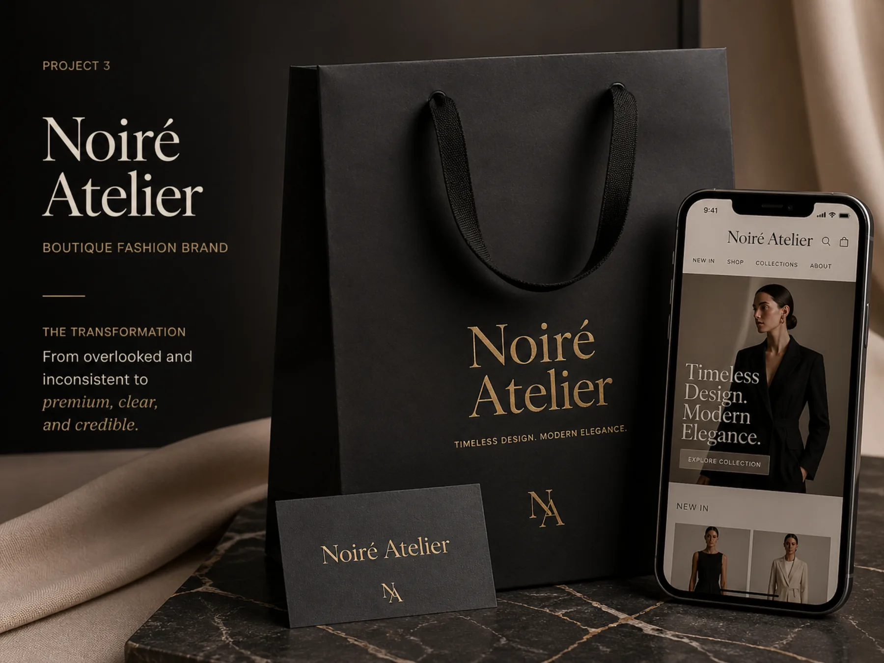 Noiré Atelier boutique fashion brand identity case study